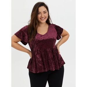 Torrid Burgundy Purple Velvet Midi Babydoll Top